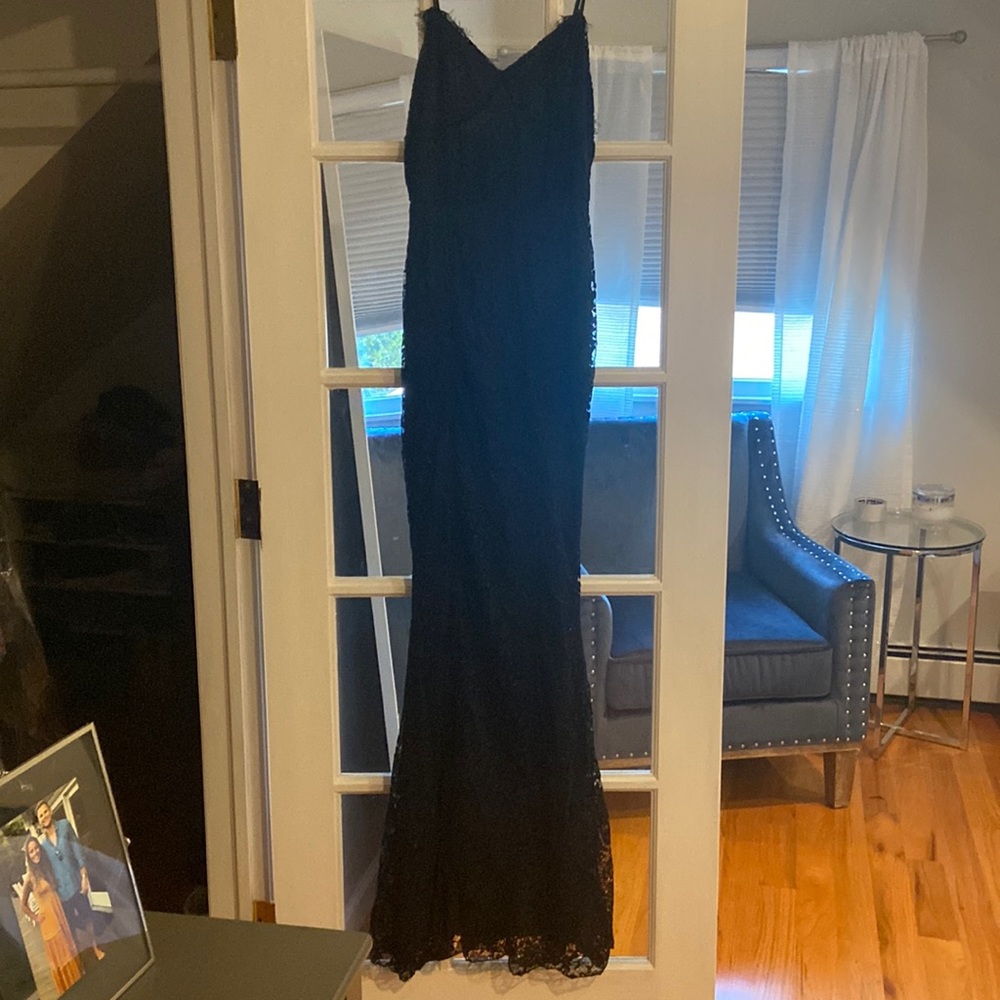 Black lace wedding guest dress